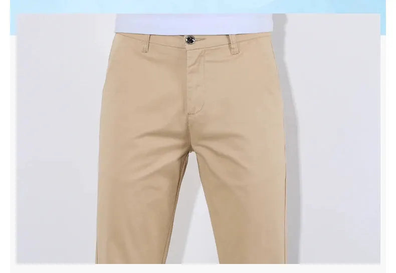 HIQOR men’s casual cotton long pants in tan, breathable streetwear trousers