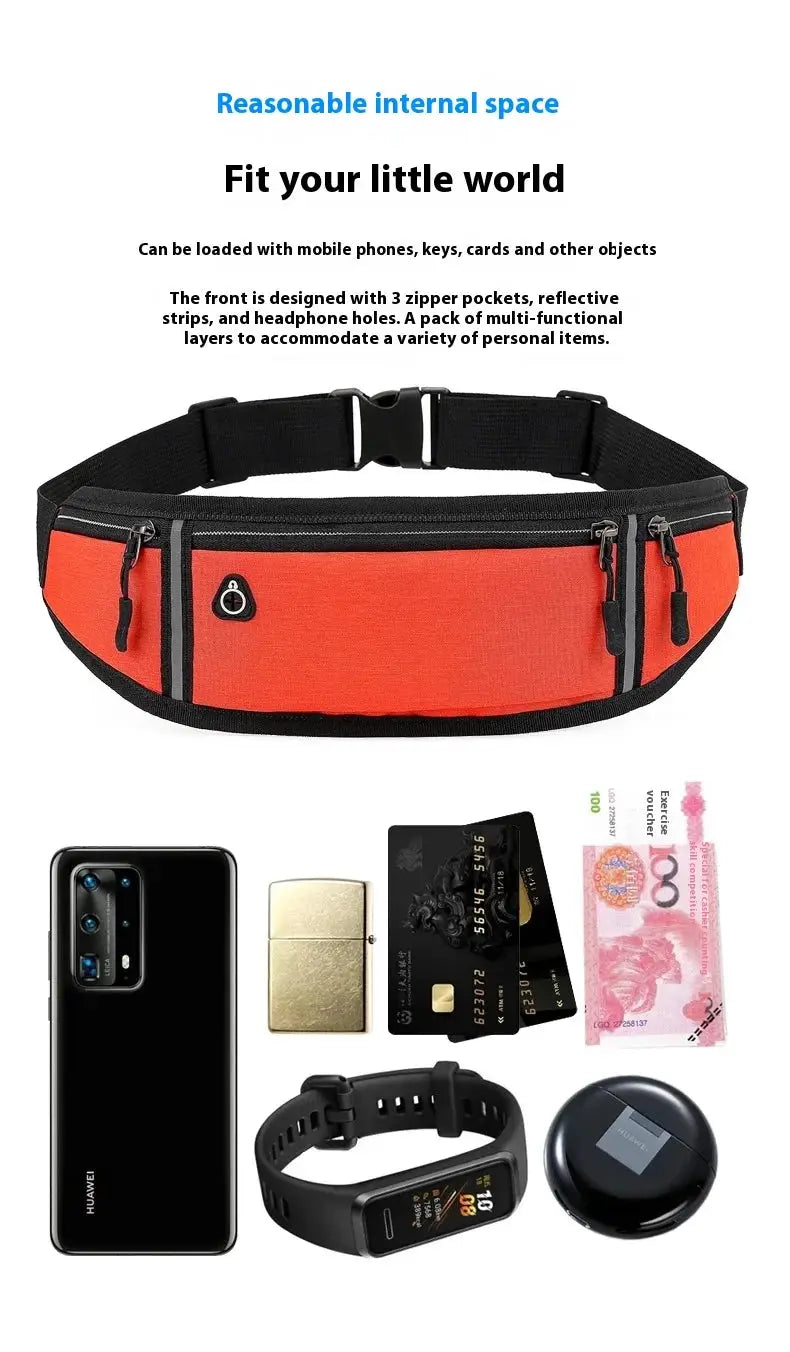 Casual waist pack waterproof sport bag in orange with black trim; unisex by Simples Market