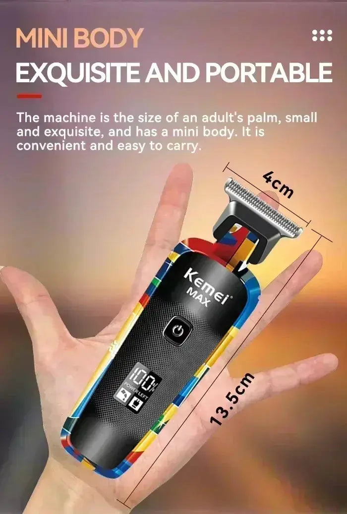 Kemei MAX portable electric hair clipper with graffiti-pattern multicolor body, rechargeable handheld.
