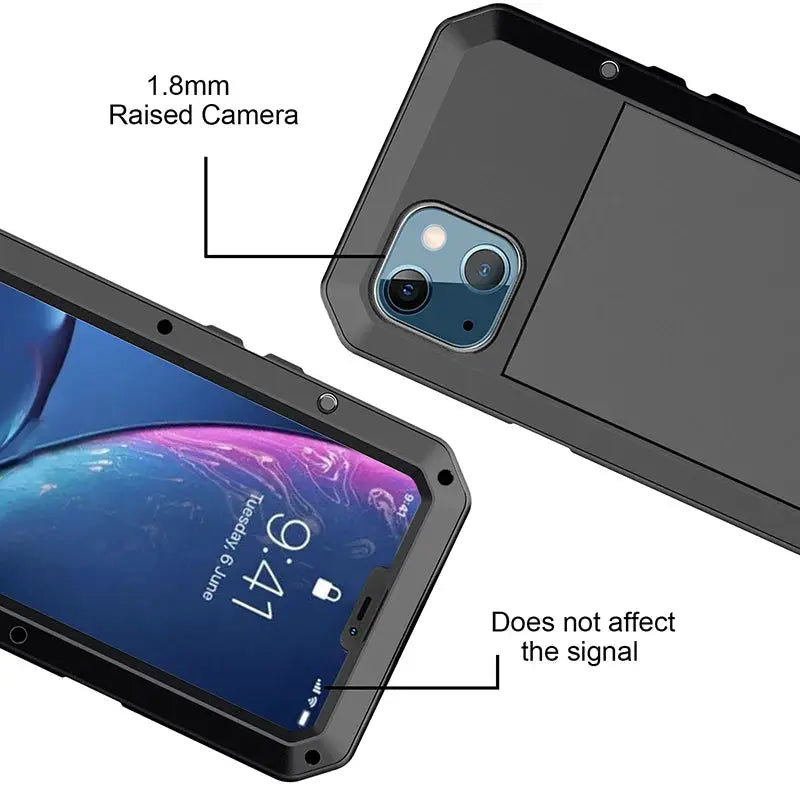 ShieldGuard IP54 Waterproof Heavy Duty Aluminum Case For iPhone 11 Through 17 Series With Gorilla Glass Cover