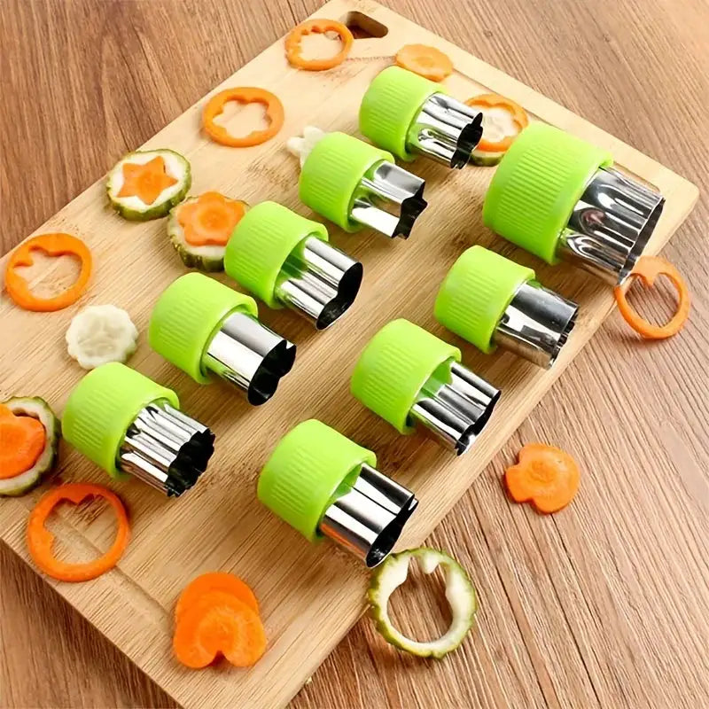 9 Piece Stainless Steel Cookie And Vegetable Cutting Set With Mini Embossing Molds For Kids Baking
