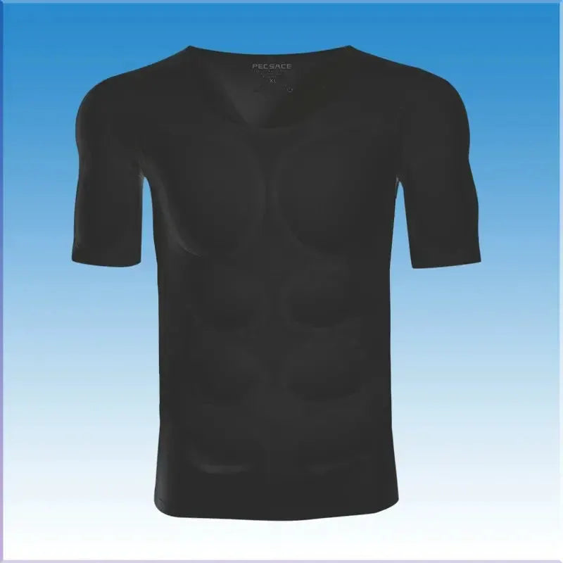 3D fake muscle T-shirt for men, black Simples Market body shaper undershirt with chest padding