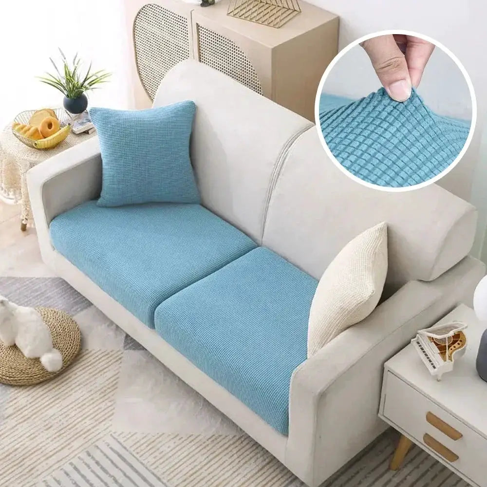Jacquard polar fleece blue sofa covers; stretch, removable couch protectors for chaise lounge