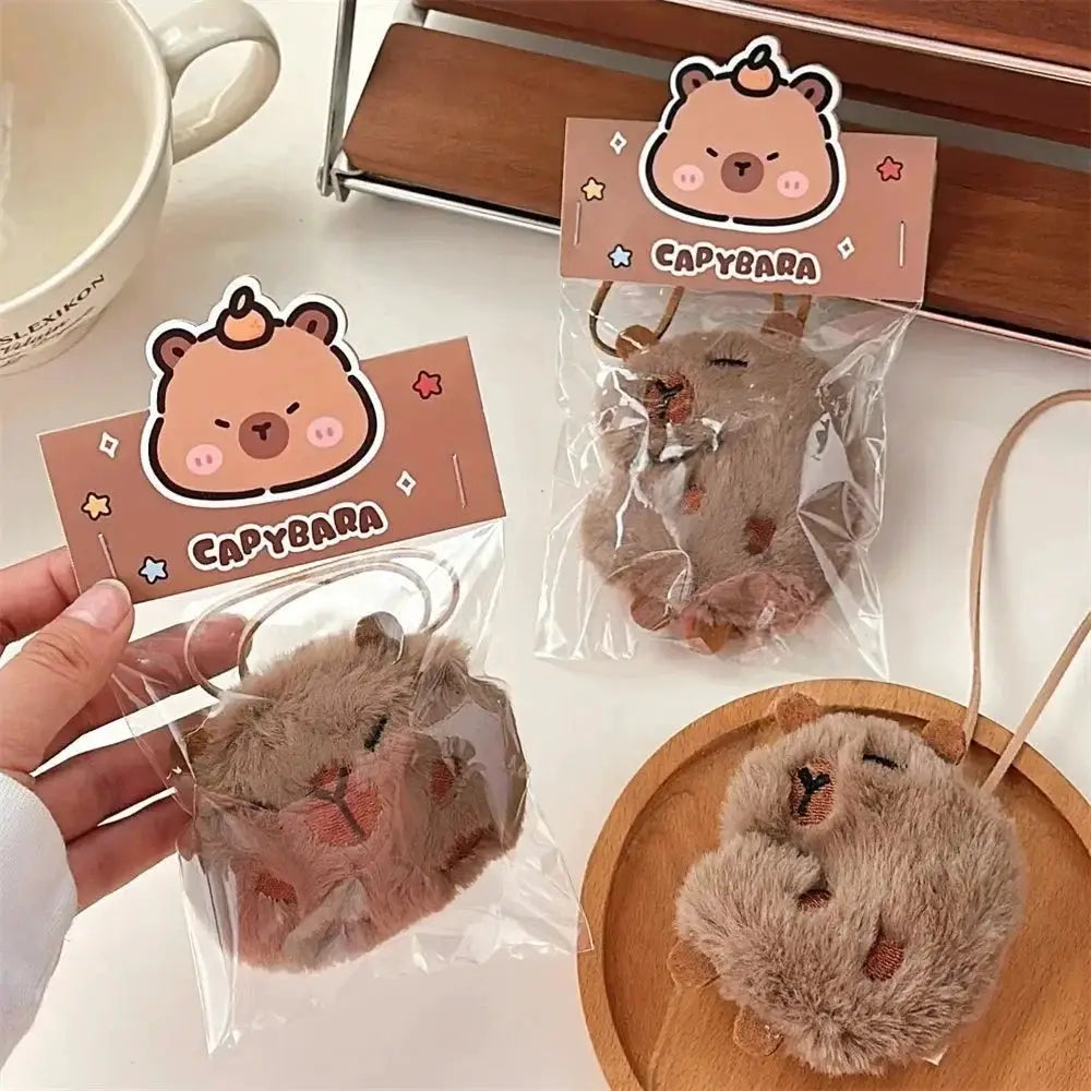 Cute Plush Capybara Keychain Cartoon Bag Pendant Fluffy Animal Doll Key Ring Brooch for Men and Women