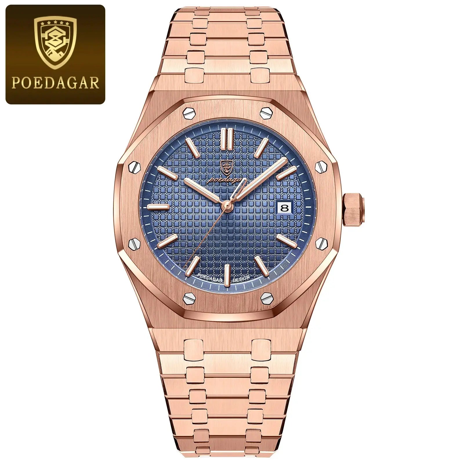 POEDAGAR Luxury Business Wristwatch For Men Stainless Steel Waterproof With Luminous Date Display Quartz Movement