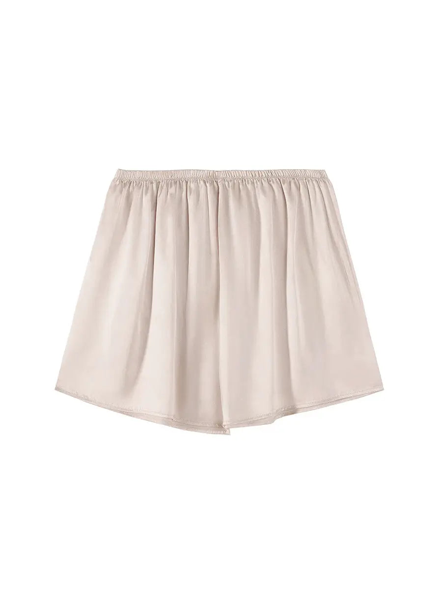 SuyaDream women’s 100% real silk shorts, elastic waistband, white, Simples Market