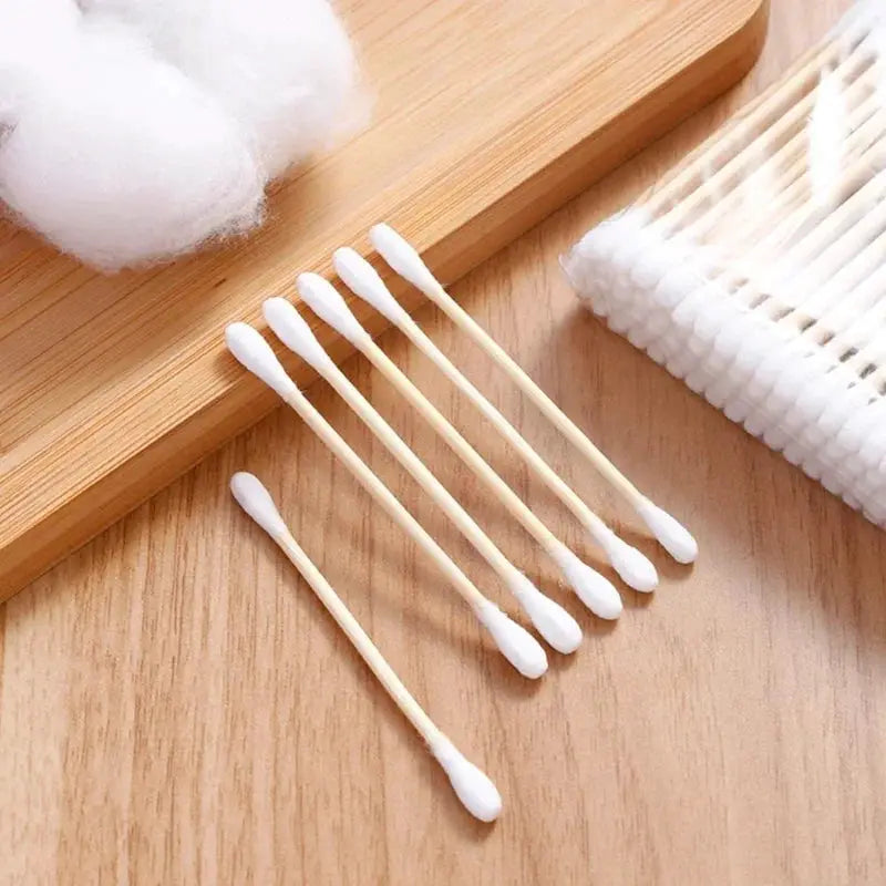 EcoCare Natural Wood Double Ended Cotton Swabs 100 Pack For Ear Cleaning And Makeup Removal