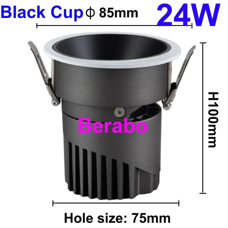 Berabo recessed LED downlight, black cup, 24W, 110–220V
