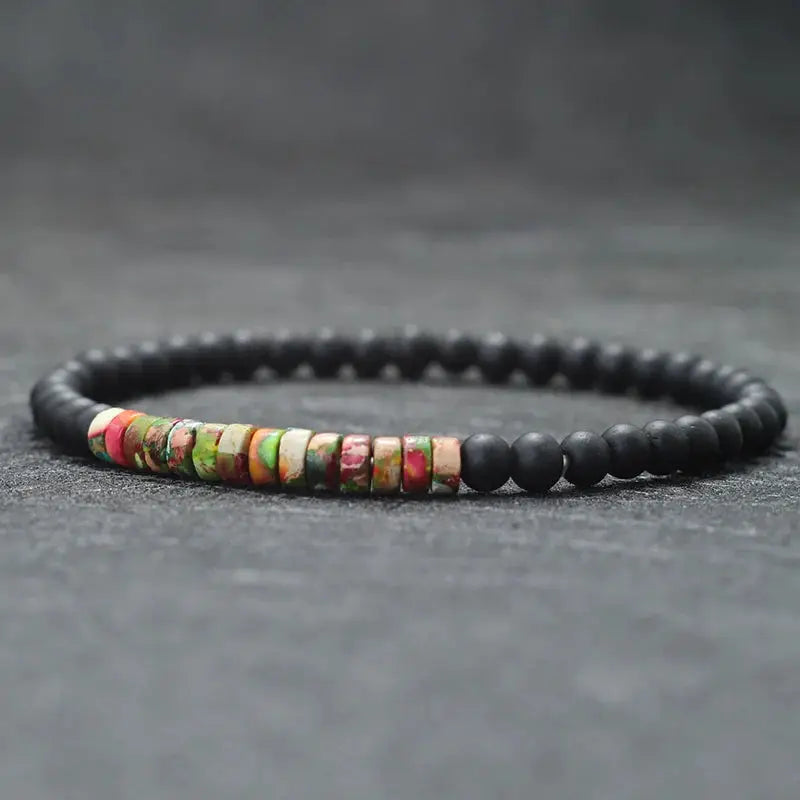Minimalist 4mm onyx bead bracelet with a colorful gemstone accent segment, unisex, 19.5 cm, Simples Market