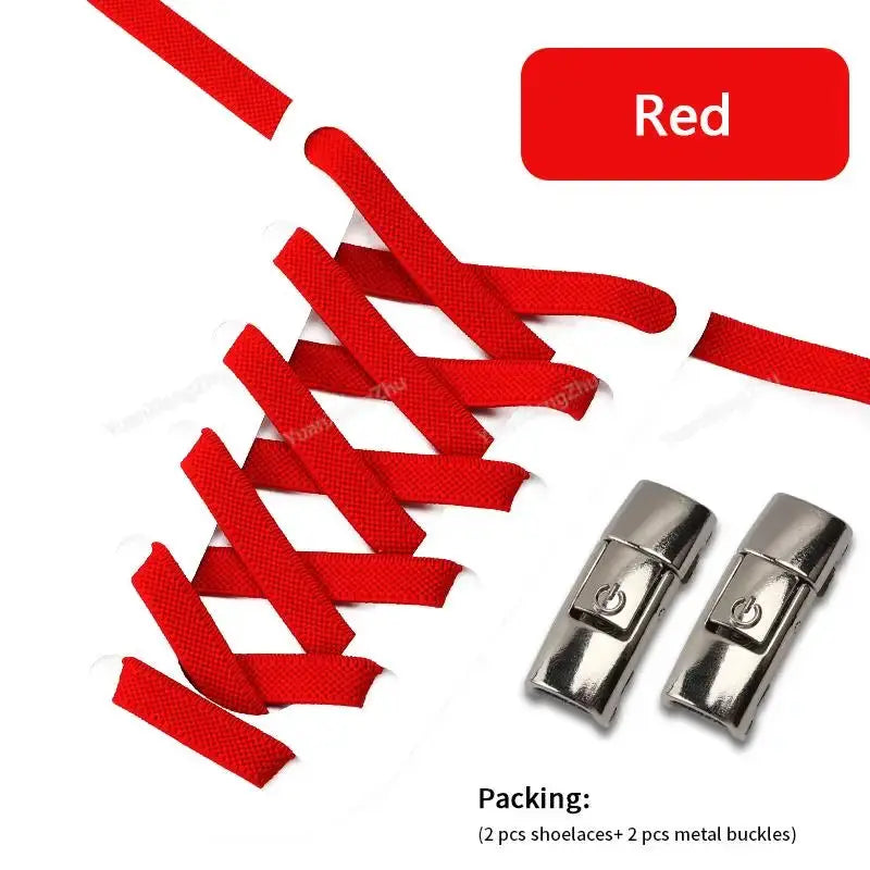Simples Market red press-lock elastic shoelaces with 2 shoelaces and 2 metal buckles for no-tie sneakers (8mm).