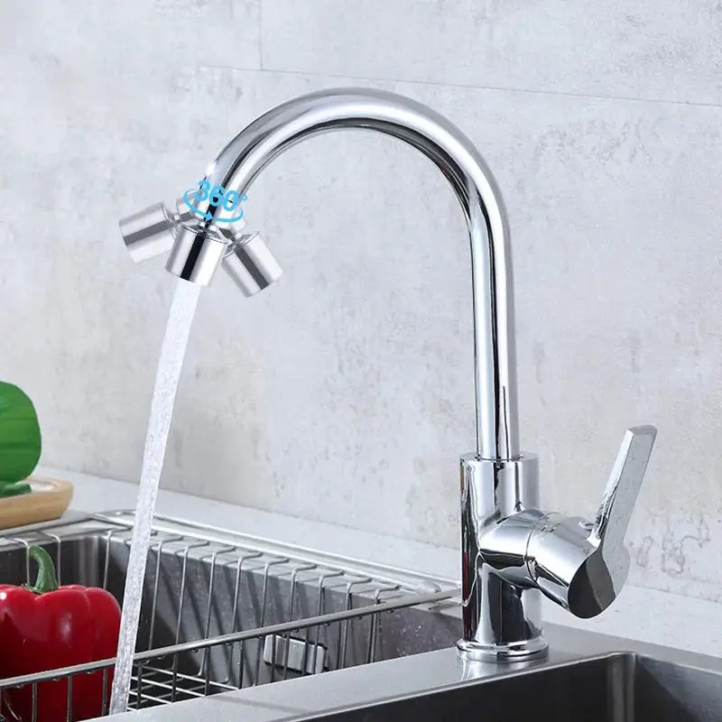 Simples Market chrome dual-function kitchen faucet with 360° swivel aerator and spray diffuser