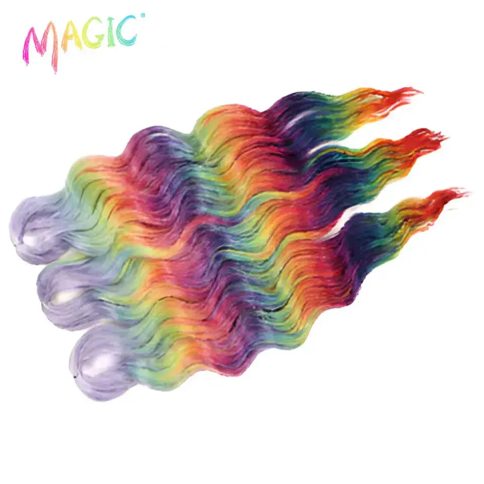 Anna synthetic hair 24 inch water wave braiding extensions in rainbow ombre colors, 4 bundles