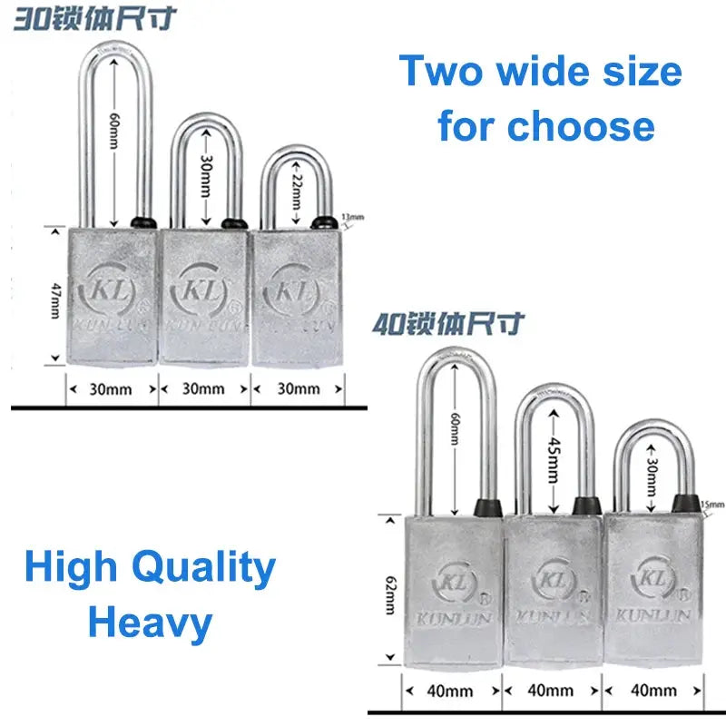 Magnetic padlock set; six silver metal heavy-duty locks in multiple sizes