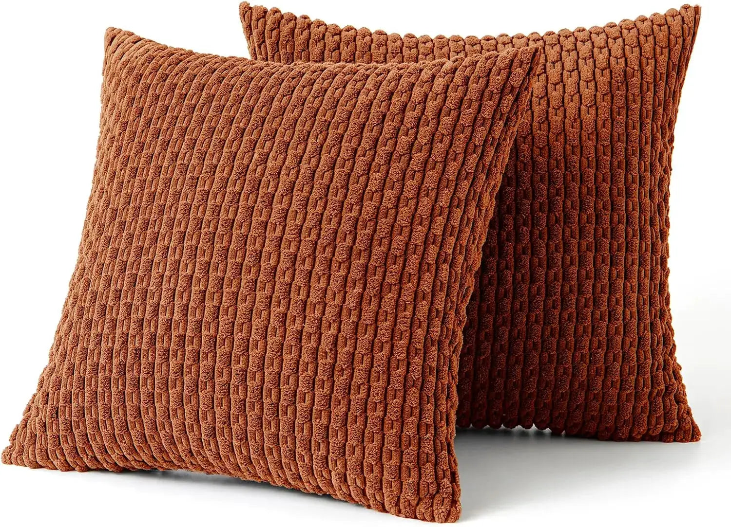 Corduroy fall decorative throw pillow covers, rust brown, Simples Market; pair for couch or bed.