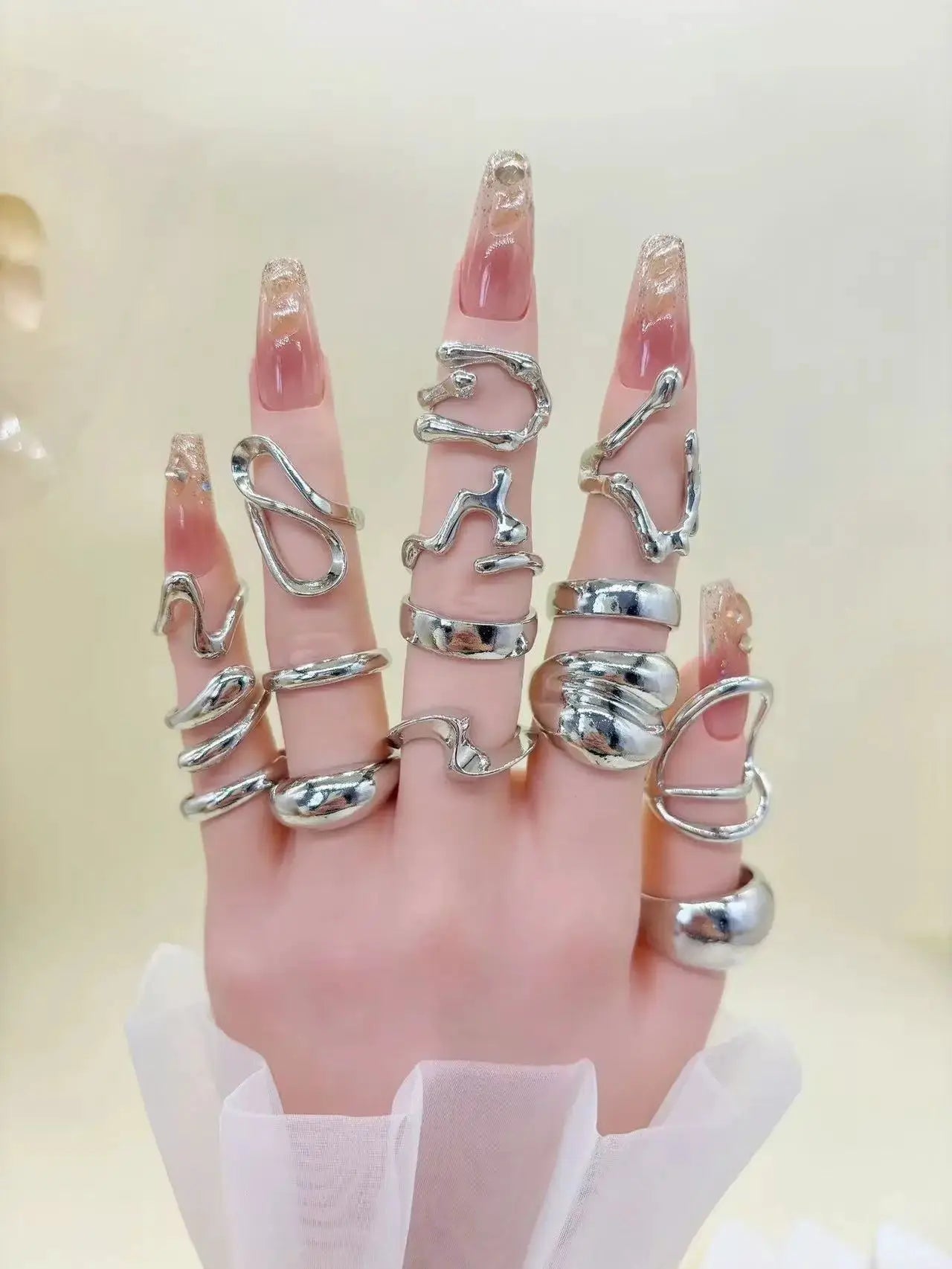 Retro Geometric Pearl Ring Set For Women With Gold Plating Opening Flower Rings Gift