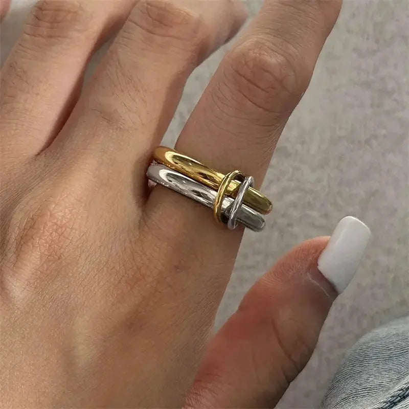 Niche Two Color Four Ring Copper Jewelry Hypoallergenic Ins Style Stacking Ring For Young Women