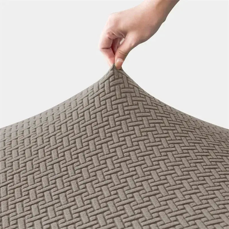 2-pc RV dinette cushion cover set in polar fleece, taupe with woven lattice texture, stretch fit