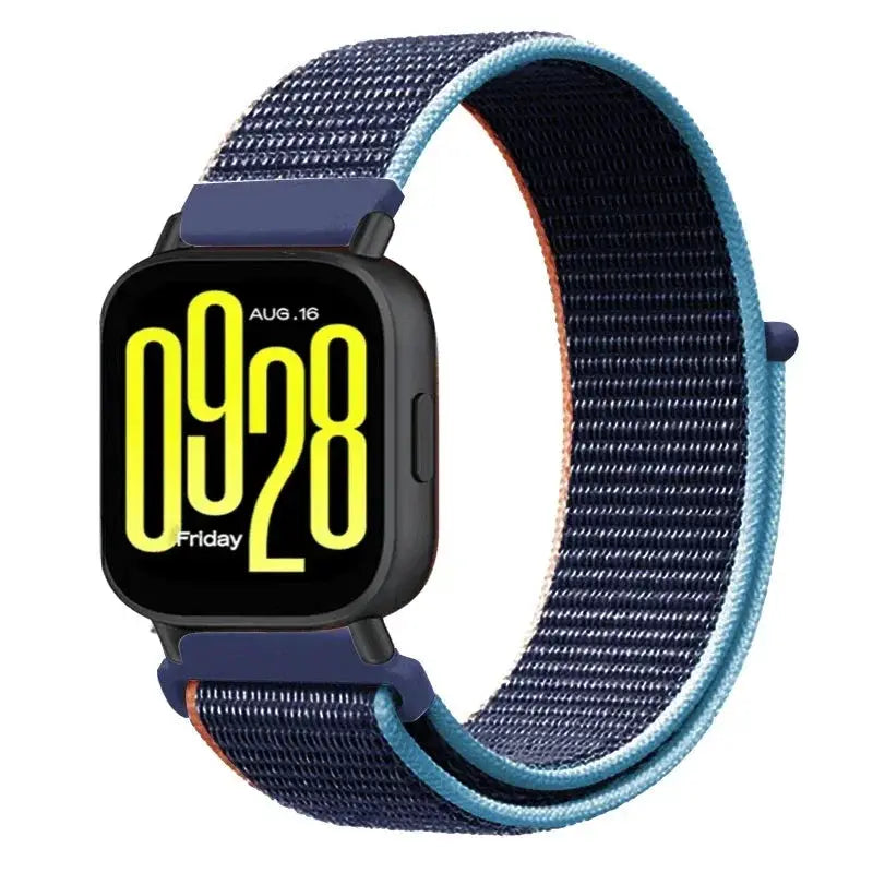 Nylon loop watch strap for Redmi Watch 5 Active/Lite, 20–22mm, navy with sky-blue edges, Simples Market