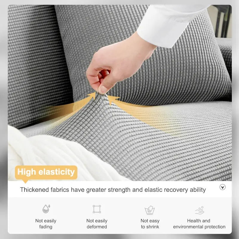 Elastic jacquard grey sofa cover for L-shaped sectional, stretch slipcover with high elasticity.