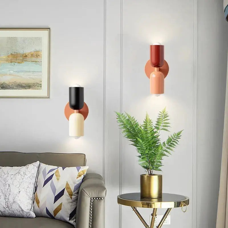 Simples Market Nordic LED wall lamps; modern minimalist cream double-head lights with orange backplates (2)