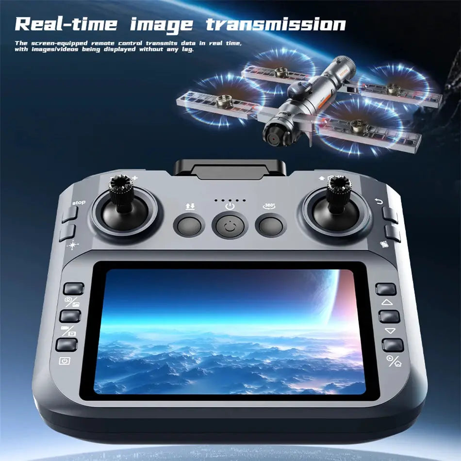 Infrared obstacle-avoidance drone from Simples Market with brushless motors and a dual-joystick remote with screen