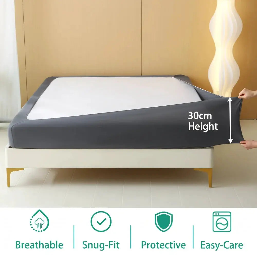 Stretchable bed skirt by Simples Market in dark gray with non-slip edge, 30 cm height