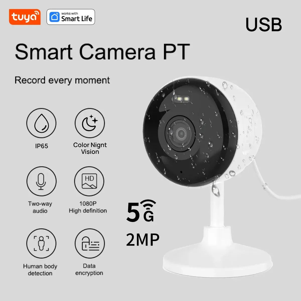 Simples Market Tuya smart indoor/outdoor security camera in white with color night vision and 2-way audio