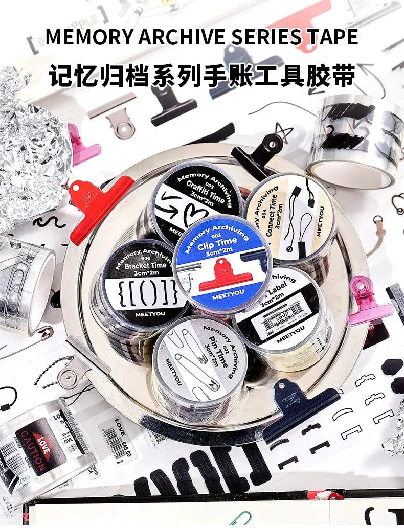 Decorative adhesive tapes set with memory archiving spools in assorted colors for scrapbooking, MEETYOU.
