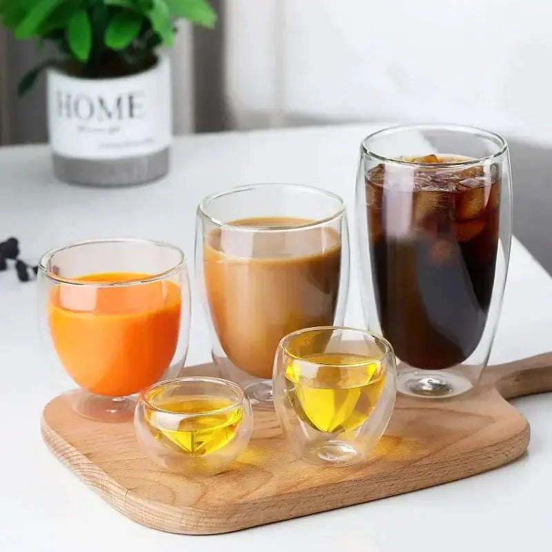 Heat Resistant Double Wall Borosilicate Glass Cup 80-650ml Transparent Insulated Mug Set For Coffee Tea Beer Water Gift