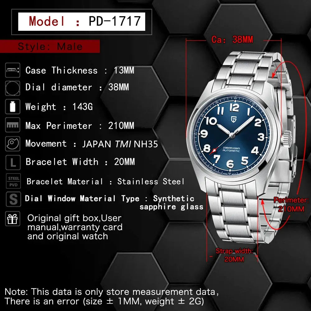 Pagani Design 2026 Mens Automatic Mechanical Watch NH35A Sapphire Glass Stainless Steel 200m Water Resistant
