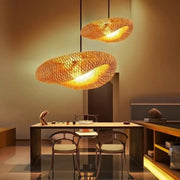 Handmade Vintage Bamboo Weaving LED Pendant Light Chandelier Living Room Kitchen Rattan Woven Lamp