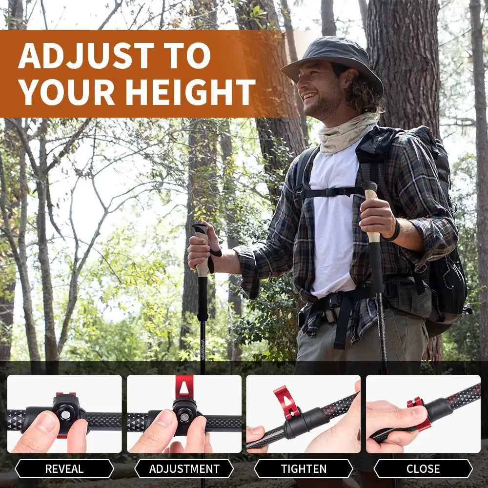Naturehike Ultralight Carbon Fiber Trekking Poles 2 Pack Folding Telescopic Walking Sticks For Hiking And Climbing