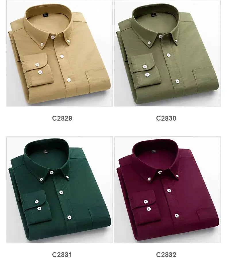 Simples Market Classic Fit 100% Cotton Oxford Long-Sleeve Shirt, 4-color set with single chest pocket