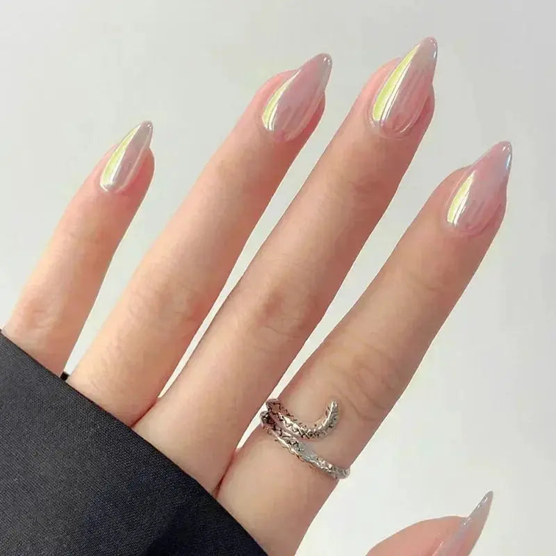 Glamora French Almond False Nails 24 Piece Press On Stiletto Tips With White Edge Design Glue Included For Wearable Glam