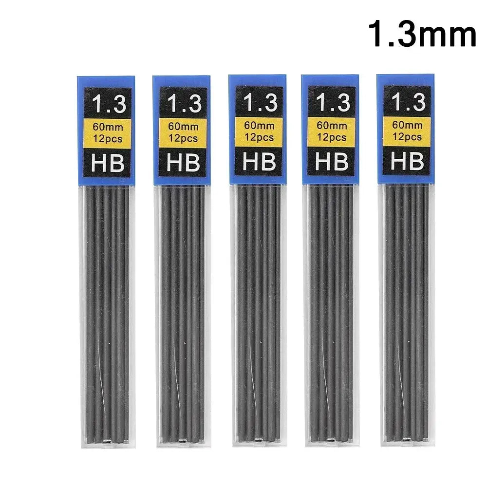 Simples Market metal HB lead refills, 1.3mm, 60mm, 12pcs per pack, set of 5