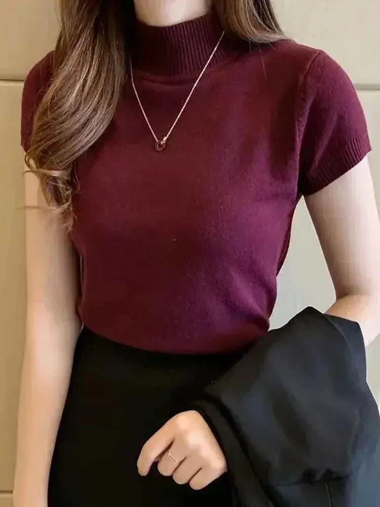 LunaVogue Women Half High Neck Tee Fashion Jumper Lightweight Chiffon Blend Breathable Spring Summer Style