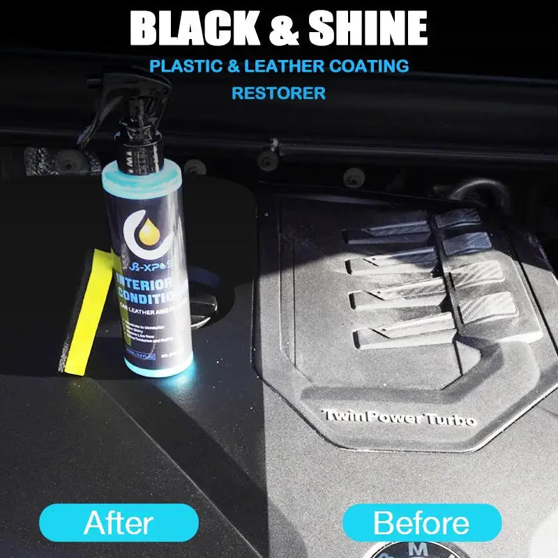 Simples Market Black & Shine interior trim conditioner for plastic and leather coating; restores color and shine in car interiors.