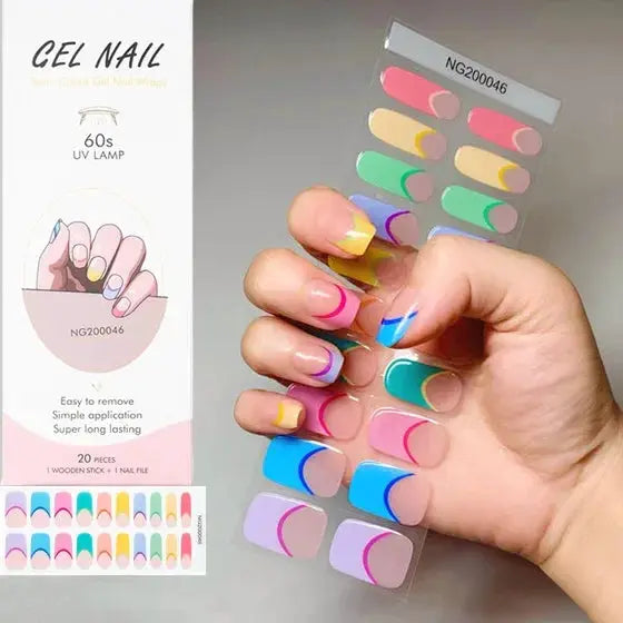 NailLux Semi Cured Nail Wraps For 16 To 20 Tips Easy Full Cover Adhesive Press On Nails Gel Finish UV LED Compatible