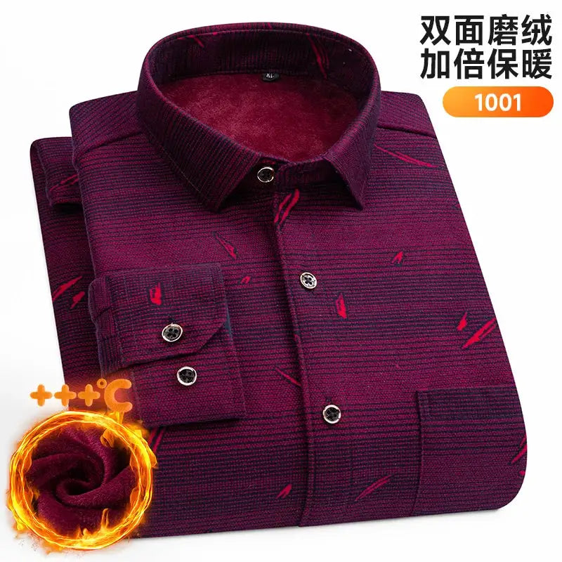 Men's thickened fleece shirt, double-sided fleece in deep burgundy purple, plus-size 7XL8XL