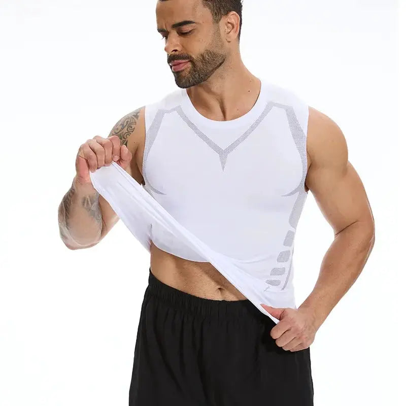 Men's shapewear strip shaping vest, white round-neck sleeveless compression tank top by Simples Market