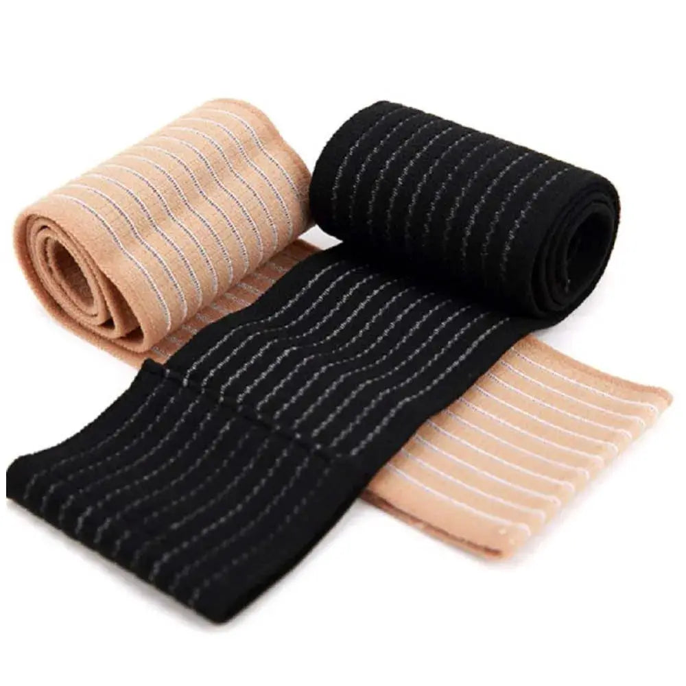 4-pack elastic compression bandages in beige and black with white stripes