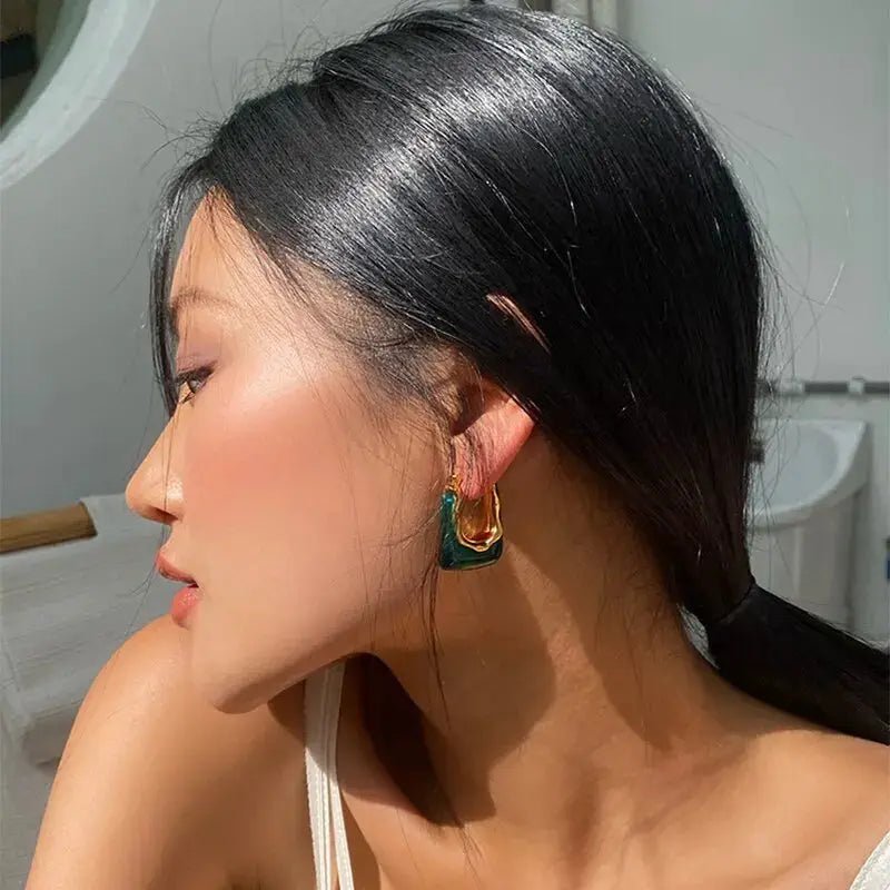 Green Pink Transparent Resin Geometric Irregular Stud Earrings For Women Fashion Jewelry Party 2023 Trend - Simples Market