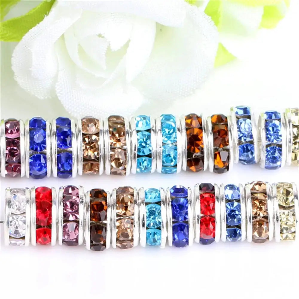 50 Or 100 Pcs 6 Or 8 Mm Mixed Color Shining Rondelle Loose Beads Inlaid Rhinestones For Diy Jewelry Crafting