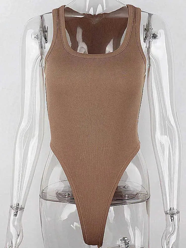 Sleeveless Knit Bodysuit Off Shoulder Halter Neck Bodycon Top For Women Summer Clubwear Casual Street Style