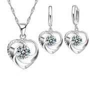 925 Sterling Silver Necklace And Earrings Set With Love Heart Shaped Zircon Pendant Long Chain For Women Romantic Style