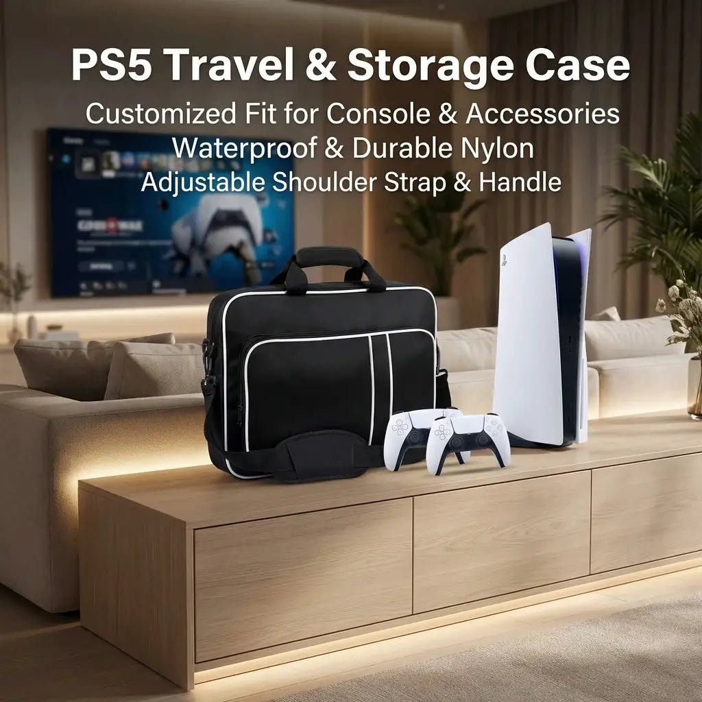 EliteGuard PS5 Travel Case With Shock Absorbing Padded Organizer For Console Controllers Games And Headset