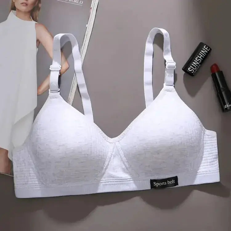 Simples Market white cotton wireless AB-cup V-neck bra with adjustable straps