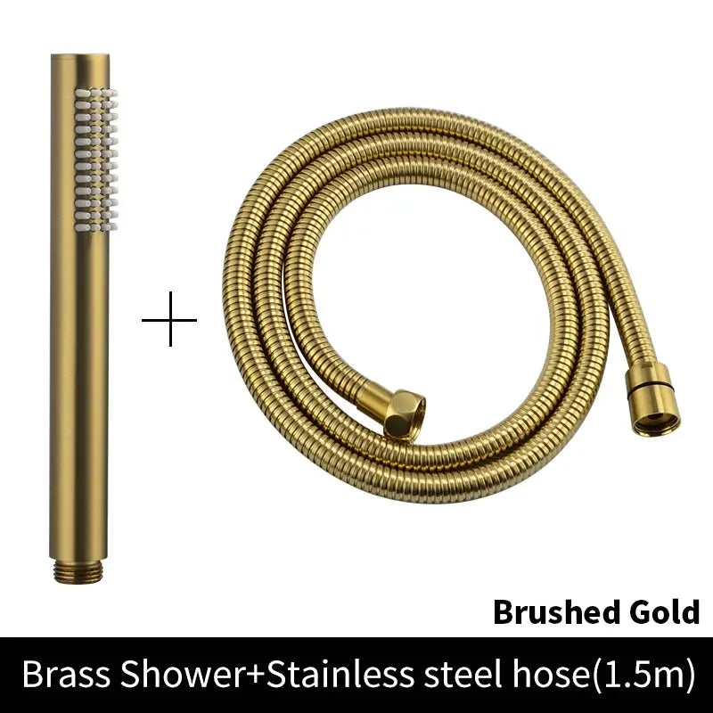 Brass handheld shower head and 1.5m brushed gold stainless steel hose set