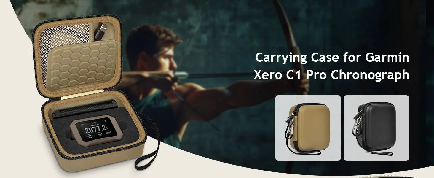 Carrying case for Garmin Xero C1 Pro/Xero C2 Chronograph, tan color; case only, Simples Market; tan and black variants