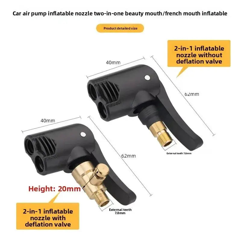 2-in-1 bicycle pump nozzle adapter by Simples Market, black plastic with brass inflator valve connector, pair.